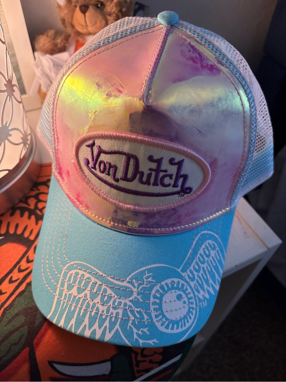 Von Dutch Iridescent Pink & Aqua Trucker Cap